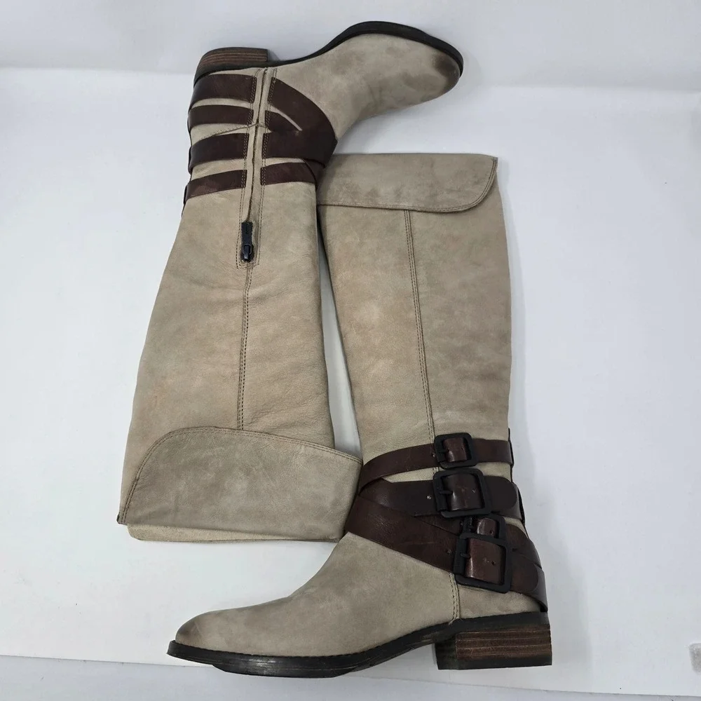Sam Edelman Pia Boots Knee High Tall Stone Brown Suede Buckle Womens 6M